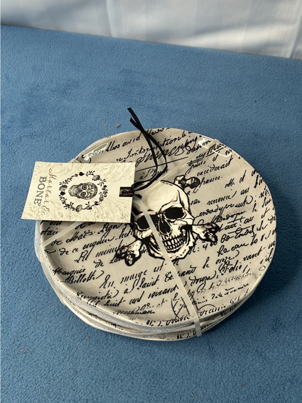 Decorative Skull Script Stoneware Plate Set